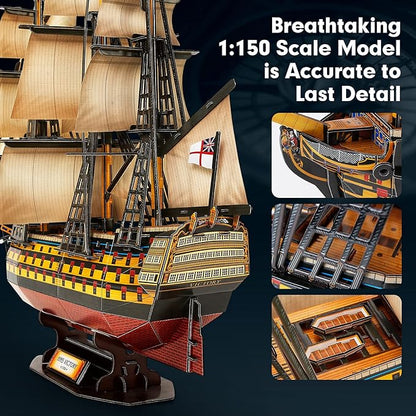 CubicFun 3D Puzzles Large HMS Victory Vessel Ship Sailboat Model Kits for Adults and Teens Toys, 189 Pieces, T4019h
