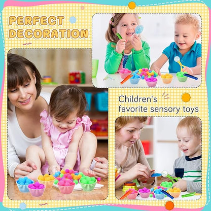 91 Pcs Fine Motor Skill Toys Include 75 Spiky Hedge Balls, 2 Scissors Clips, 4 Plastic Tweezers, 10 Assorted Colors Sorting Silicone Cups for Early Education Counting Skill Training
