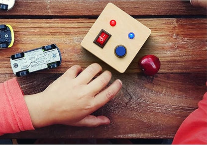 Crown Display Montessori Busy Board Fidget Mini Cube for Toddlers {Improved 2023 Version} Wooden Sensory Activity Toys LED Light Up Buttons Wires Baby Gifts Educational Learning Toy