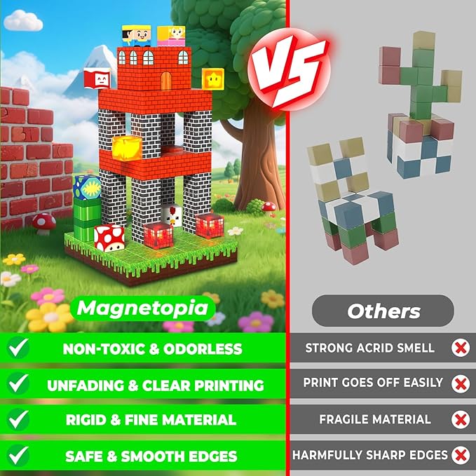 200PCS Magnetic Blocks with Light Blocks - Magnetic Blocks for Kids Ages 4 5 6 7 8 9 10, Magnetic Building Cubes, Magnetic Building Block, Birthday Gifts for 3-10 Years Old Boy Girls, STEM Toy