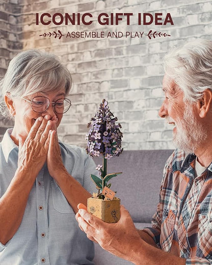 3D Flower Wooden Puzzles for Adults-Lilac, DIY Wooden Flowers Model Kit Building Set Crafts for Adults to Build, Botanical Collection/Ideal Creative Gift Ideas/Housewarming (154PCS)