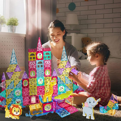 Jasonwell Magnetic Tiles Kids Magnetic Blocks 110PCS Building Sets 3D Magnet Tile Building Blocks Toy Construction Educational STEM Toys Gifts for Toddlers Boys Girls 3 4 5 6 7 8 9 10 + Year Old