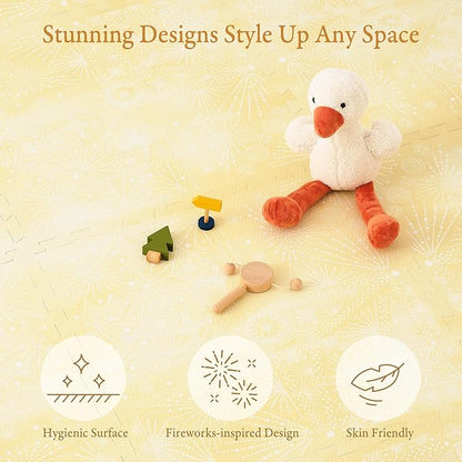 PopsyKosy Super 1 Inch Thick Premium Quality Exercise & Baby Foam Play Mats - Expandable & Large Non-Toxic Odorless Floor Mat - 6 Tiles Spacious 6x4ft - Peel-Resistant - Champagne Yellow