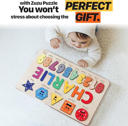 Personalized Name Puzzle for Babies and Kids - Zuzu Puzzle Wooden Toy, Educational Toddler Gift, Baby Shower or Newborn Gift (0-36 Months)-TSCA,CPC Certified