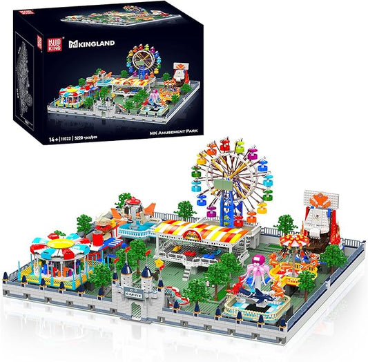 Mould King Large Amusement Park Building Set, DIY Eight-Major Electric Model Kits Include Ferris Wheel, Carousel, etc, Modular Design, Collectible Home Decoration for Teens, Adults(5220 Pcs)