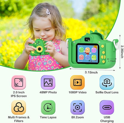 Contixo KC3A Kids Digital Camera - 1080P Toddler Camera with Selfie Mode, Games, Sound Recording, 8X Zoom, 32GB SD Card, USB-C Rechargeable Educational Toy for Boys Girls Ages 3-8, Green