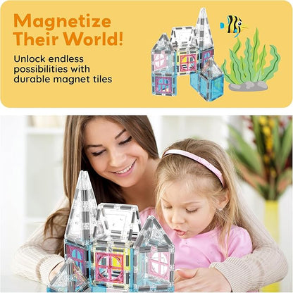 PicassoTiles 50 Piece Magnetic Tiles Mermaid Theme Magnet Building Blocks Toddler Toy Educational STEM Learning Kit Construction Set Pretend Play Preschool Kid Game Toddler Girl Boy Ages 3 & Up PTQ34
