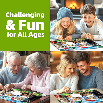 500 Piece Christmas Cats Jigsaw Puzzle for Adults Festive Animal Winter Scene Holiday Puzzle with Letters on Back Vintage Fun Santa Hats Kitten Family Challenging Puzzles Game for Seniors Adults