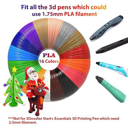 3D Pen Refills 1.75mm PLA Filament 640 Feet 16 Colors, Each Color 40ft, Bonus 250 Stencils eBooks, dikale 3D Pen Material