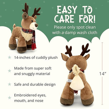 Plush Reindeer Stuffed Animal - Holiday Deer Characters with Antlers Toy for Girl, Boy, Baby, and Toddler - Christmas Decor Animals - Randall, 14 Inch