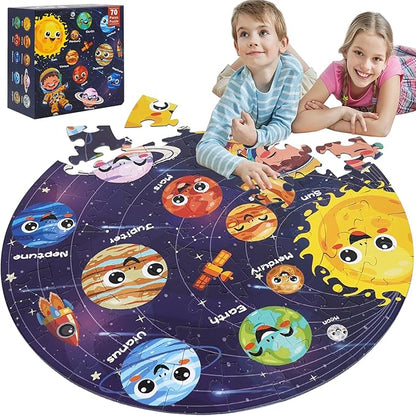 Floor Puzzle for Kids Ages 5-8 with Solar System Planets 70 Piece Globe Space Planets Large Floor Puzzle for Kids, Planet Round Large Puzzle for Toddlers, Geography Educational Toys for Boys&Girls