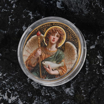 Archangel Raphael Prayer Coin - Patron Saint of Healing & Protection, Inspirational Religious Token, Pocket Blessing Gift for Faith & Wellness