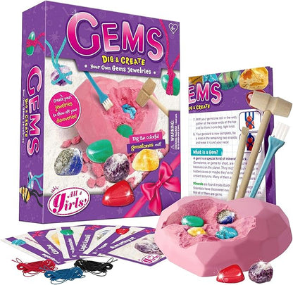 6PCS Gemstone Dig Kit for Kids – Dig Up Amethyst, Lapis Lazuli, Citrine, Red Jasper, Aventurine & Turquoise – DIY Jewelry Making STEM Science Kit Gift for Girls and Boys Ages 6+