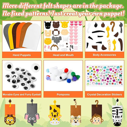 WATINC 6Pcs Hand Puppet Making Kit, Art Craft Felt Sock Puppet Toys, Creative DIY Make Your Own Pompoms Wiggle Googly Eyes Storytelling Role Play Party Supplies Gift for Girls Boys (Wild Animals A)