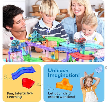 PicassoTiles 12pcs Race Track Add-On Magnetic Railway 5Styles Building Block Set Magnet Tiles Construction Toy STEM Learning Early Education Toys Blocks Child Brain Development for Kids Age 3+ PTR12