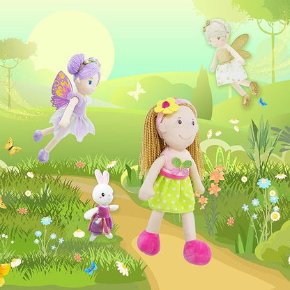 June Garden 14" Playmate Buddies - Plush Doll Aubrey with Her Stuffed Animal Companion Bunny Trixy
