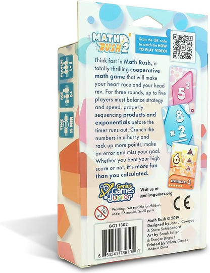 Genius Games Math Rush 2: Multiplication & Exponents - A Cooperative Time-Based Educational Math Flash Card Game for Kids, Students, and Families | STEM Game to Master Mental Math Skills