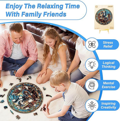 WOODBESTS Wooden Puzzles for Adults (300 Piece, L, 13.4"x13.4") Dragon's Library Wood Puzzle Adult, Unique Wooden Animal Jigsaw Puzzles, Family Game and Birthday Gifts for Friend