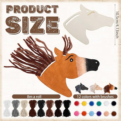 Geelin 24 Pcs Christmas Wooden Horse Craft Western Ornament Unfinished Wooden Cutouts Horse Painting Kit Unicorn Ornament DIY Cowboy Craft Paint Your Own Art for Christmas Party Favors(Classic)
