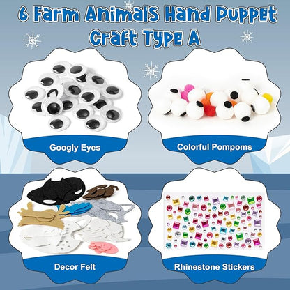 WATINC 6Pcs Hand Puppet Making Kit, Art Craft Felt Sock Puppet Toys, Creative DIY Make Your Own Pompoms Wiggle Googly Eyes Storytelling Role Play Party Supplies Gift for Girls Boys (Polar Animals A)