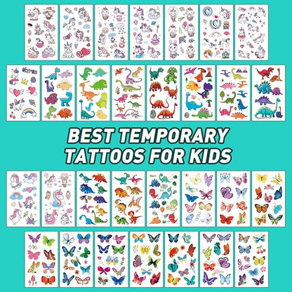Temporary Tattoo Kids - 150 Sheets & 1700+ Patterns | Boosts Imagination/Creativity & Easy-Clean | Ideal for Party Favors, Arts & Crafts, Goodie Bags (Non-Toxic, Safe for Skin)
