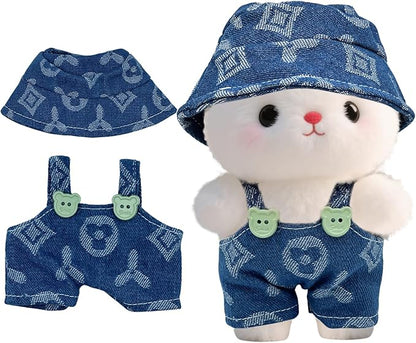 17cm Clothes Set(Only Outfit), Hat & Overalls Set for 6.7inch Doll, Cute Clothes for Dress up Unique Style, Stylish Clothes for Doll (Blue)