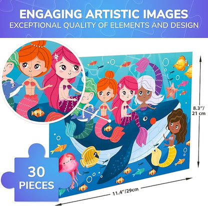 QUOKKA Puzzles for Kids Ages 3-5 - 30 Pieces Puzzles for Toddlers 2-4 - Mermaids Learning Jigsaw Puzzles for Kids 4-6 Years Old - Educational Toys for Boy and Girl