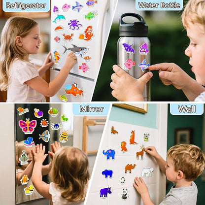 3 Pack Reusable Sticker Books for Kids, Waterproof Puffy Stickers - Match The Shape and DIY Scene, Toddler Travel Essential Quiet Time Activities Toys - Animal, Ocean and Insect (2-6 Age)