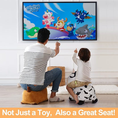 iPlay, iLearn Bouncy Pals Dairy Cow Hopping Horse, Plush Inflatable Animal Hopper, Indoor n Outdoor Ride on Jumping Bounce Toys, Birthday Gift for 18 Months 2 3 4 5 Year Old Kids Toddlers Boys Girls