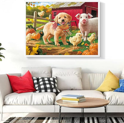 Puzzles for Adults 500 Pieces Jigsaw Puzzle Pig Dog Puzzles for Adults Teens Kids Colorful Animals Puzzle Challenging Puzzle Family Games Precision-Cut Vibrant Imagery, 20.5 x 15 in