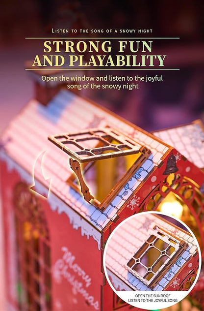 DIY Book Nook Kit,Miniature Dollhouse Kit,Booknook Bookshelf Insert Decor,3D Wooden Puzzles with LED,Easter Halloween Home Decor,Adults Teens Xmas Birthday Gifts(Song of The Snowy Night)