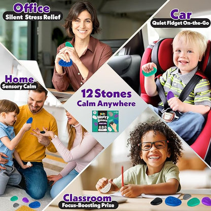 Fidget Toys Adults Sensory Stones: 12 Pack Textured Worry Stone for Autism Kids Calming Down - Fidget Stress Toys for Anxiety Relief - Students Prizes Fidget Toys