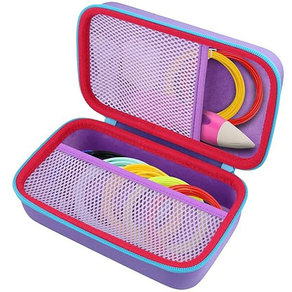 co2CREA Storage Organizer Case for 3D Printing Pen Set, Hard Case Compatible with SCRIB3D P1/Advanced, MYNT3D Super/Advanced, 3Doodler Start+/Flow/PRO and Filament Refill（Purple Case + Blue Zipper）
