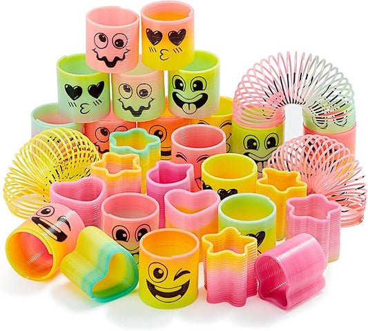 JOYIN 120 Pcs Spring Rainbow Party Favor, Mini Plastic Coil Spring Toy, Fidget Stress Coil Mini Springs Bulk Toys for Carnival Prize Birthday, Halloween Goodie Bag Stuffers