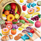 Wooden Play Food Sets for Kitchen Kids Velcro Fruits and Vegetables Cutting Toys for Toddlers Pretend Food Kitchen Accessories Playset Birthday for 3 4 5 6 Years Old Boys Girls