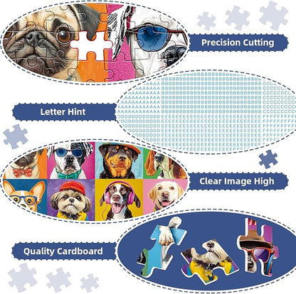 300 Pieces Puzzles for Adults,Large Pieces Multicolor Dogs Puzzle for Kids Teens Seniors,Funny Puppy Theme Jigsaw Puzzles for Kids Ages 8-10 8-12 10-12,Puzzles for Family Game Nights,20.5 x 15 in
