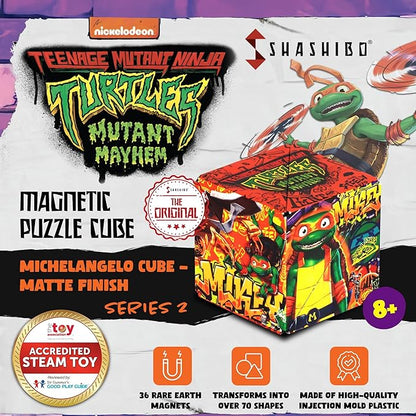 SHASHIBO Teenage Mutant Ninja Turtles Shape Shifting Box - STEM Magnetic Fidget Cube That Transforms Into Over 70 Shapes, Download Fun in Motion Toys Mobile App (Mikey)