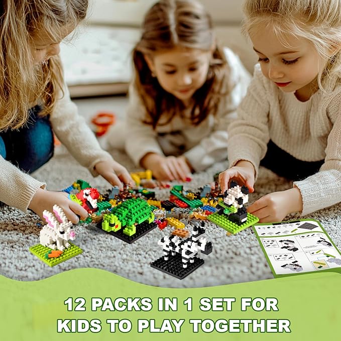 FUN LITTLE TOYS Party Favor for Kids, Mini Animals Building Blocks Sets Goodie Bags Stuffers for Kid, Small Toy Prizes, 12Pack Birthday Party Favor Easter Egg Fillers