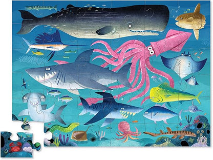 Crocodile Creek 36-Piece Jigsaw Floor Puzzle - Fun Floor Puzzles for Kids Ages 3-5 - Heavy-Duty Shaped Box for Storage - Shark Reef - 24" W x 18" H Finished