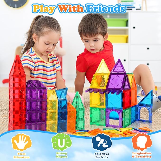 Magnetic Tiles Kids Toys, Magnetic Building Blocks STEM Magnet Building Set Preschool Learning Magnet Toys for Kids Ages 3-5 4-8, Sensory Montessori Toy for Toddlers 3+ Year Old