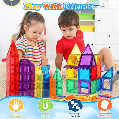 Magnetic Tiles Kids Toys, Magnetic Building Blocks STEM Magnet Building Set Preschool Learning Magnet Toys for Kids Ages 3-5 4-8, Sensory Montessori Toy for Toddlers 3+ Year Old