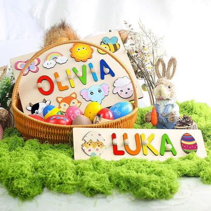 Name Puzzle for Kids Personalized, Montessori Educational Toys, Customized Wooden Puzzles for Toddlers 1-3, 1st Birthday Gift for Boys and Girls, Easter Basket Stuffer