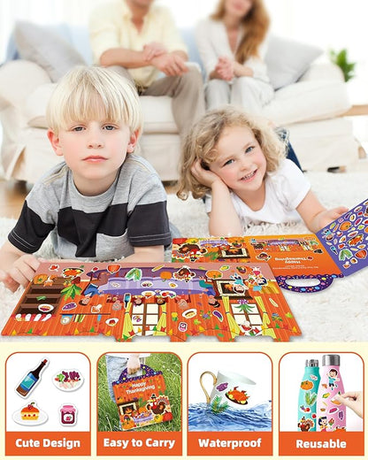 Reusable Sticker Book for Toddlers 2-4 Years, Stickers for Kids, Toddler Craft Activities, Toddler Travel Toys Ages 2+ Boy Girl Birthday Gifts - Thanksgiving
