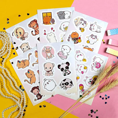 BulbaCraft Kawaii Animal Stickers - Cute Decals for Water Bottles – Cartoon Animal Stickers - Cute Japanese Kawaii Decals, Gifts for Women & Men