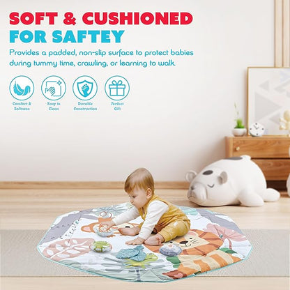 Henry & Colin Baby Activity Play Gym Mat with Hanging Toys, Soft Padded Mat, Sensory Development Play Area for Newborns and Infants, Convertible Play Center for Tummy Time and Fun Learning (Blue)