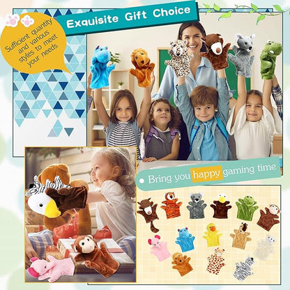 15 Pack Safari Animal Hand Puppet Zoo Plush Animal Hand Puppets Elephant Giraffe Bear Monkey Zebra Stuffed Puppet Toys for Kids Adult Show Theater Telling Story Teaching Role Play