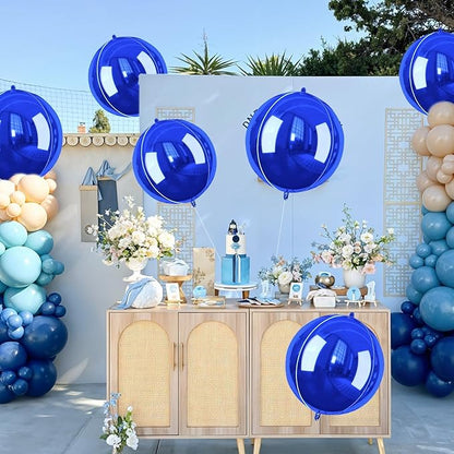 Giant 4D Foil Balloons, 6Pcs Large Metallic Royal Blue Round Balloons, 22 Inch Big Round Foil Balloon for Blue Sea Birthday Party Baby Shower Wedding Decorations