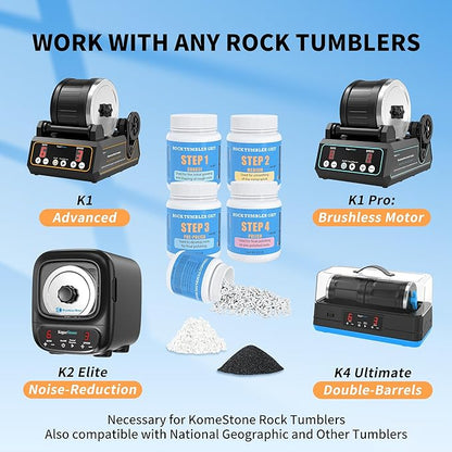 Rock Tumbler Polishing Grits and Ceramic Tumbling Media Kit | Essential for Polishing, 4 Steps Rock Tumbling Refill Media, Polish up to 25 lbs of Rocks, Work with Any Rock Tumblers, For More Tumbles