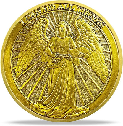 Christian Challenge Coin - Philippians 4:13 Angel Radiance Religious Coin for Faith & Strength | Ideal Christian Gifts for Men & Women Celebrating Faith and Strength (with Transparent Shell）