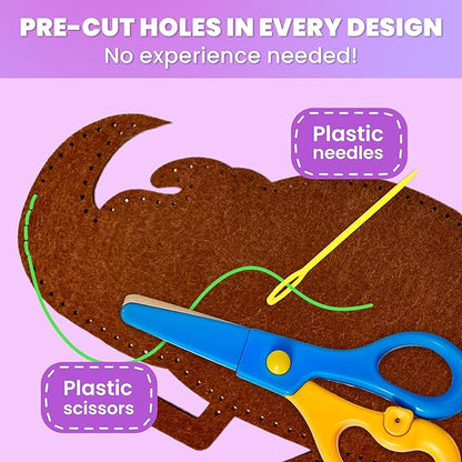 QUOKKA Kids Crafts Ages 4-8, DIY Beginner Needle and Thread Kit - 12 Bugs & Insects Sewing Kit Basic - Fun Art Crafts for Kids Ages 6-8 Girls Boys - Plastic Needles, Scissors - 6+ Year Old Girl Gifts